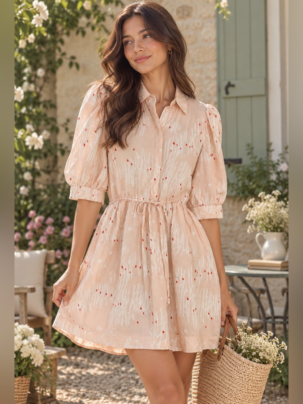 Hunter Bell McCauley Dress Abstract Coral Linen Blend Size S